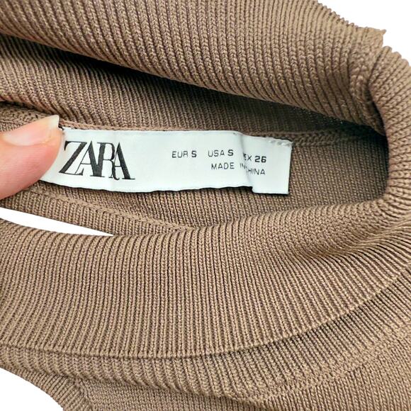 Zara Mink Brown Bandage Knit Asymmetrical Bodycon Midi Dress One Shoulder SMALL - Picture 5 of 8